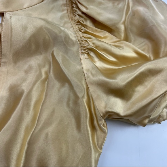 Vintage 90s 80s women’s yellow rose puff sleeve  mini dress M L76-27 - Picture 3 of 10